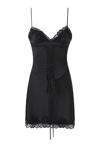 코르셋 셋업 블랙 레이스 슬립 드레스 (S,M)