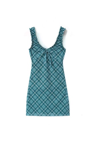 [M 당일배송] Plaid Pattern V Neck Dress (S,M)